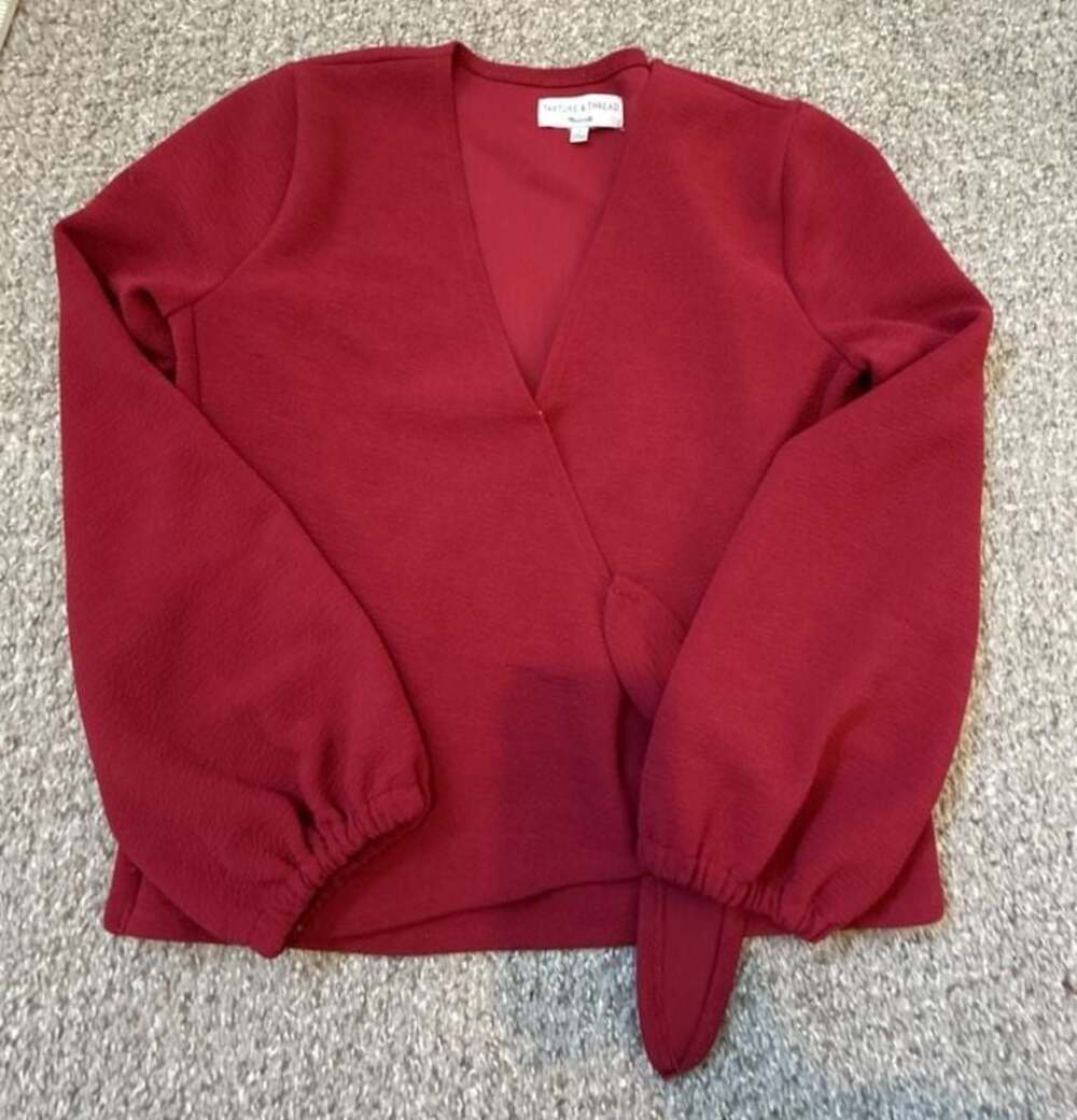 Madewell Texture & Thread Red Wrap Blouse Size S